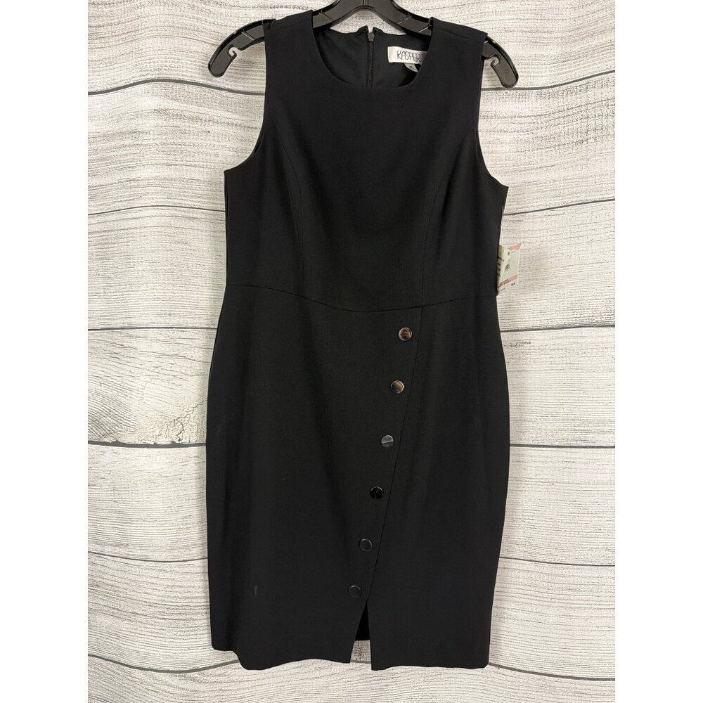 NWT Kasper Black Sleeveless Sheath Dress With Button Detail Size 10P